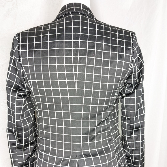 ☀️Forever 21 plaid blazer jacket Small black White checks geometric - Picture 5 of 16